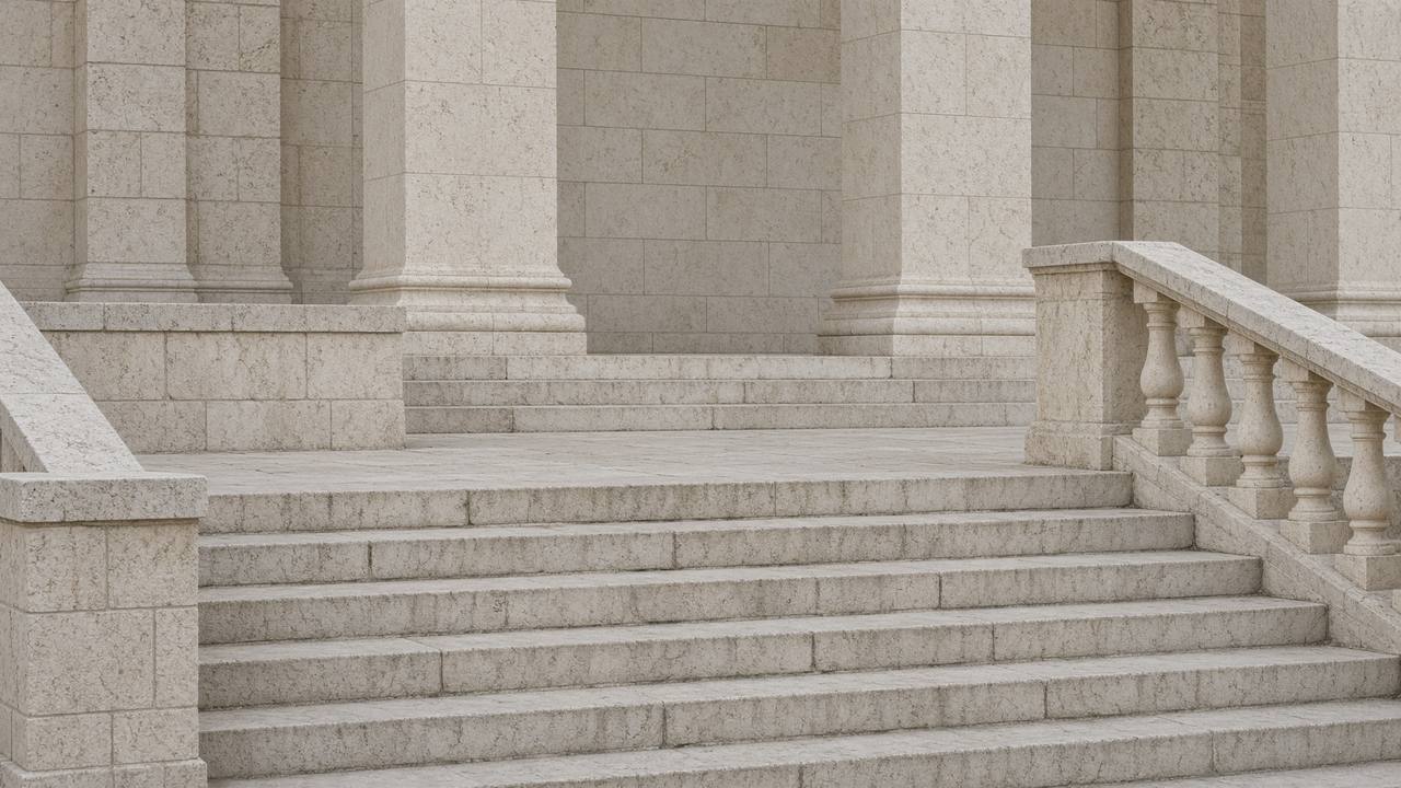 Empty limestone courthouse steps